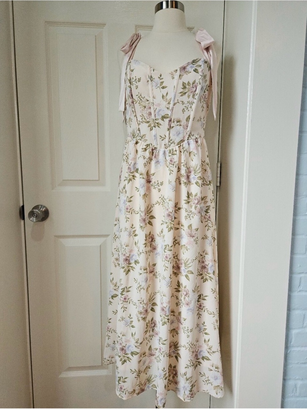 Pastel Cream Floral Corset Summer Dress
